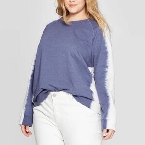 NWT Universal Thread Tie Dye Sleeve Stripe Sweatshirt SZ XL Blue White Tan